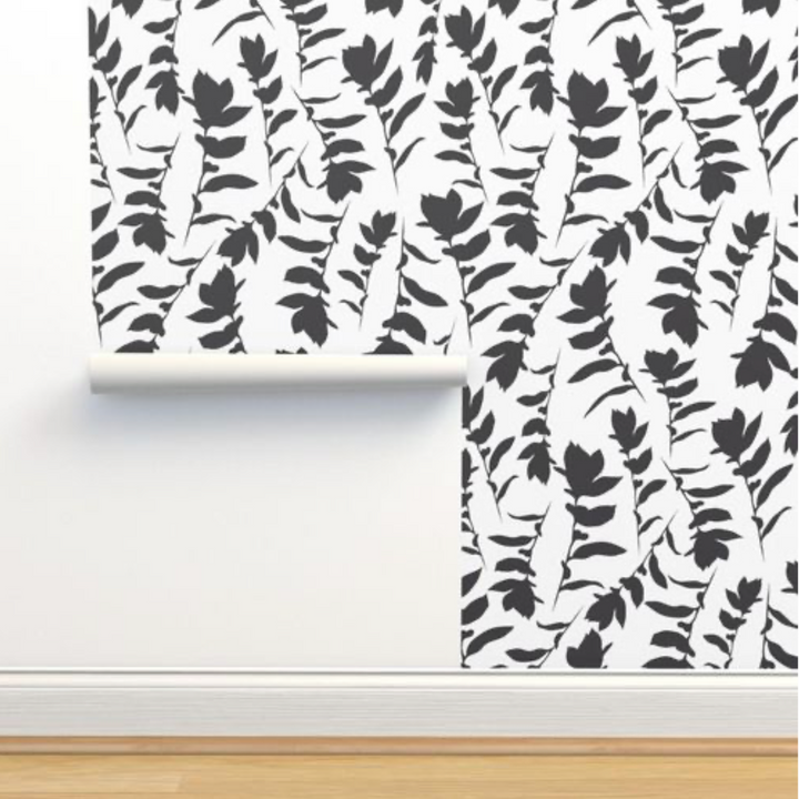 White & Black Carla's Leaves Peel and Stick Wallpaper