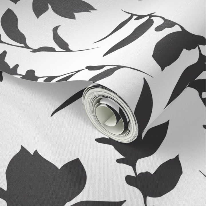 White & Black Carla's Leaves Peel and Stick Wallpaper
