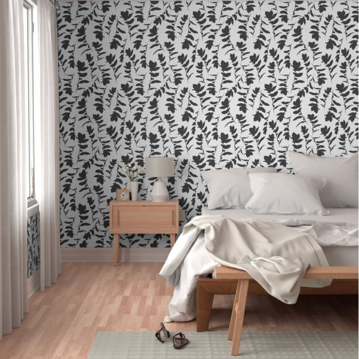 White & Black Carla's Leaves Peel and Stick Wallpaper