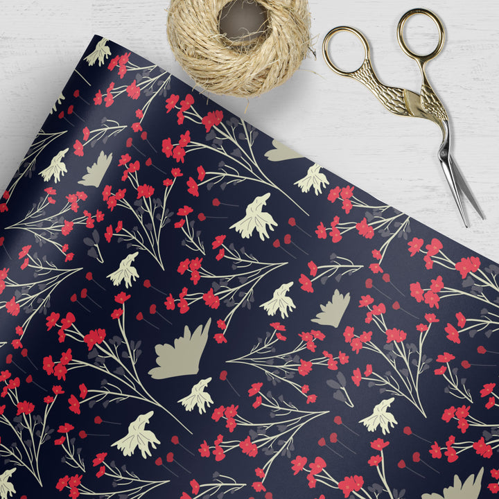 Filler Park #2- Black & Red Floral Wrapping Paper - Clearance Item