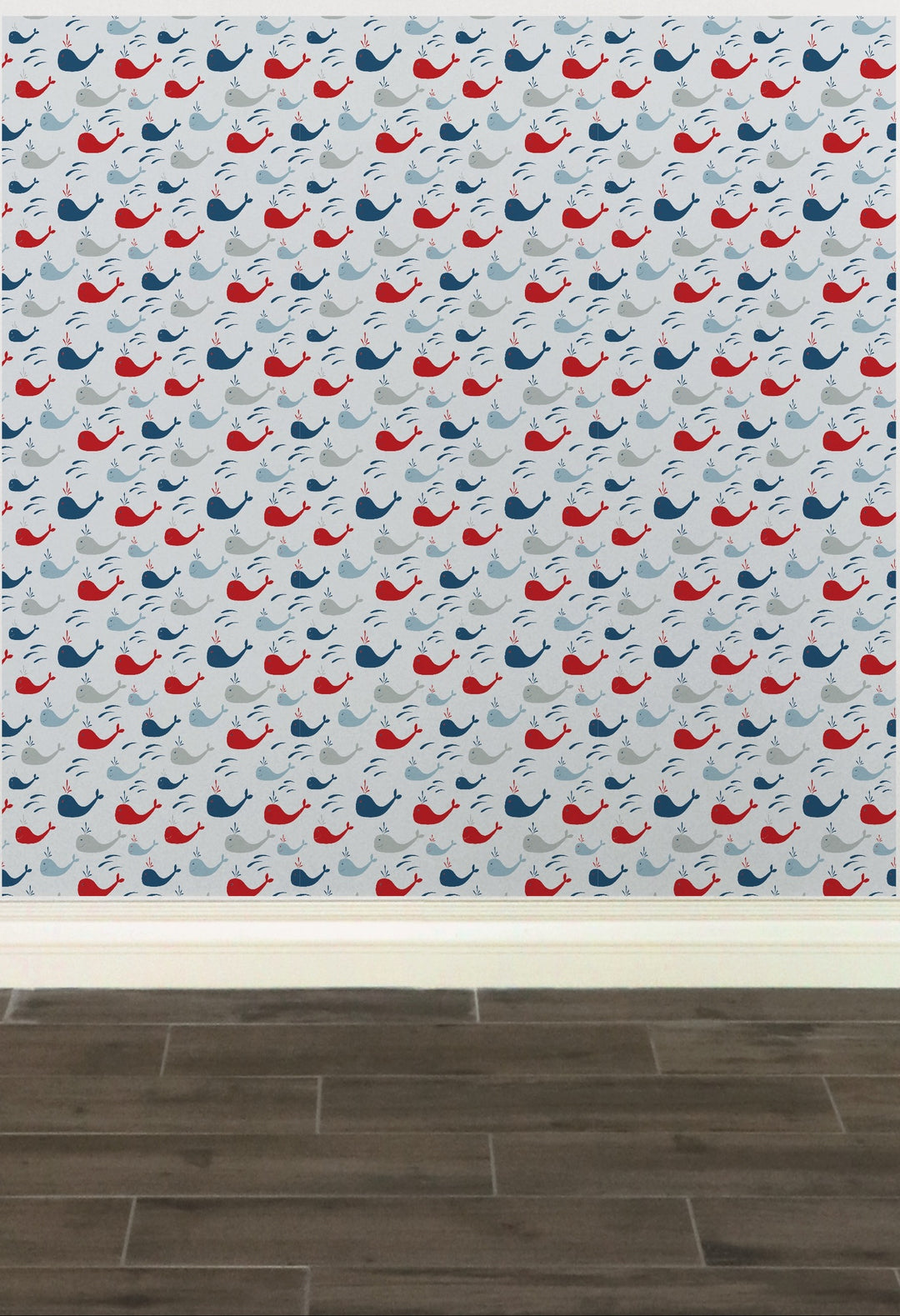 Blue and Red Whales Nautical Peel and Stick Wallpaper