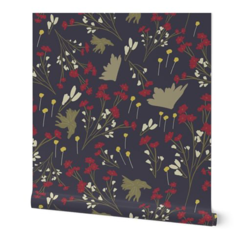 Filler Park Design 01 Red and Green Floral Wallpaper