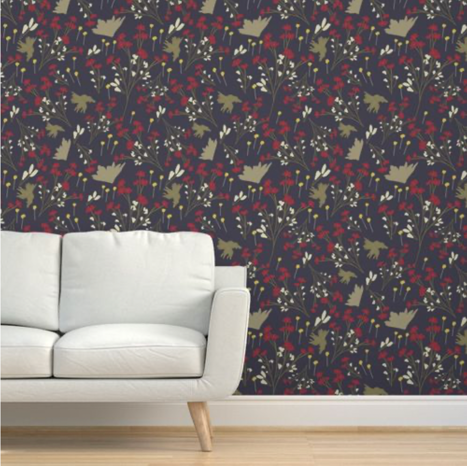Filler Park Design 01 Red and Green Floral Wallpaper