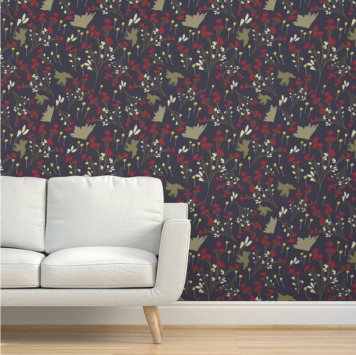 Filler Park Design 01 Red and Green Floral Wallpaper