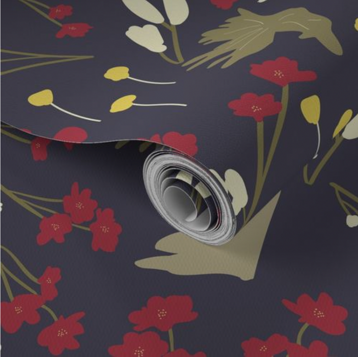 Filler Park Design 01 Red and Green Floral Wallpaper