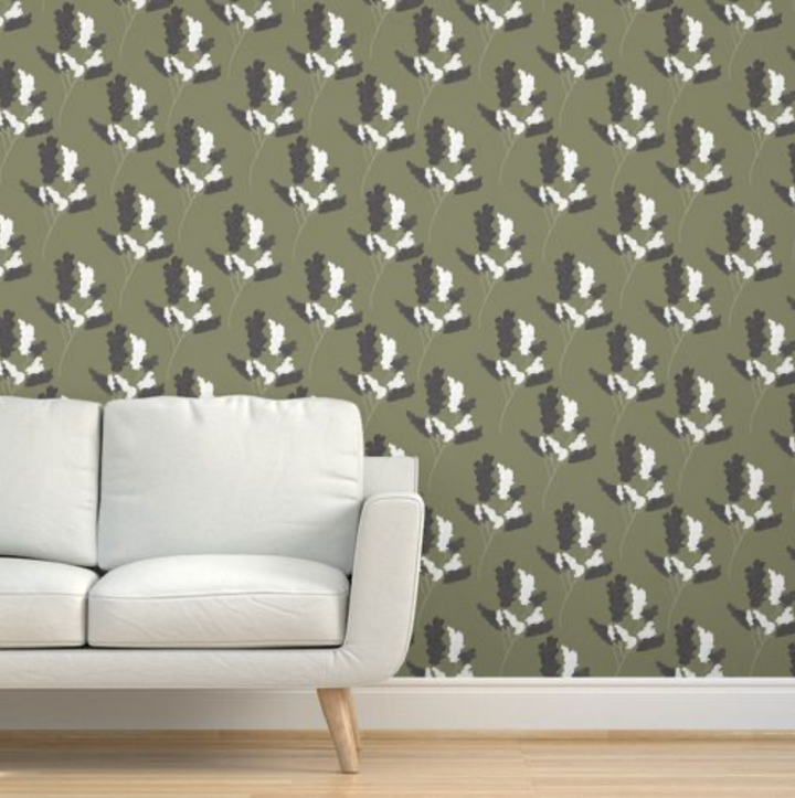 Wicker Park 01 Design - Green and Black Floral Wallpaper