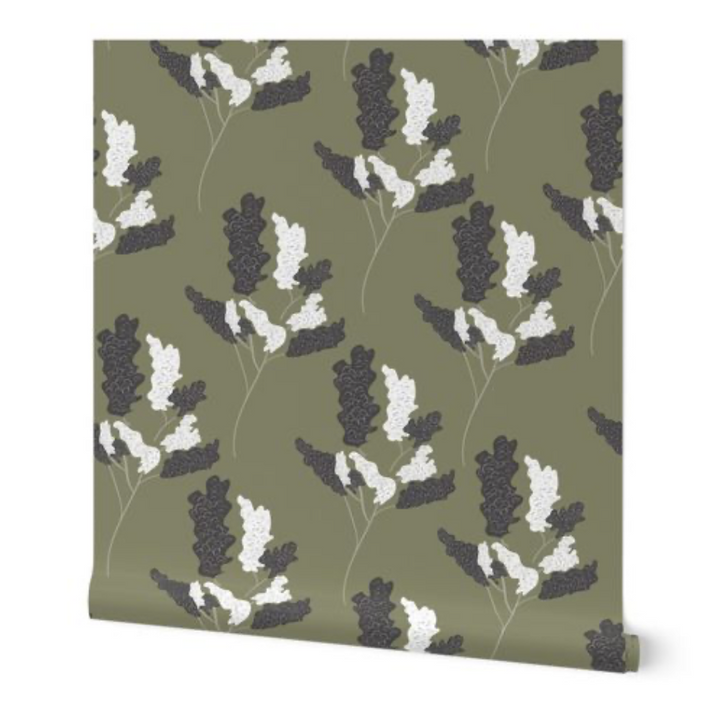 Wicker Park 01 Design - Green and Black Floral Wallpaper