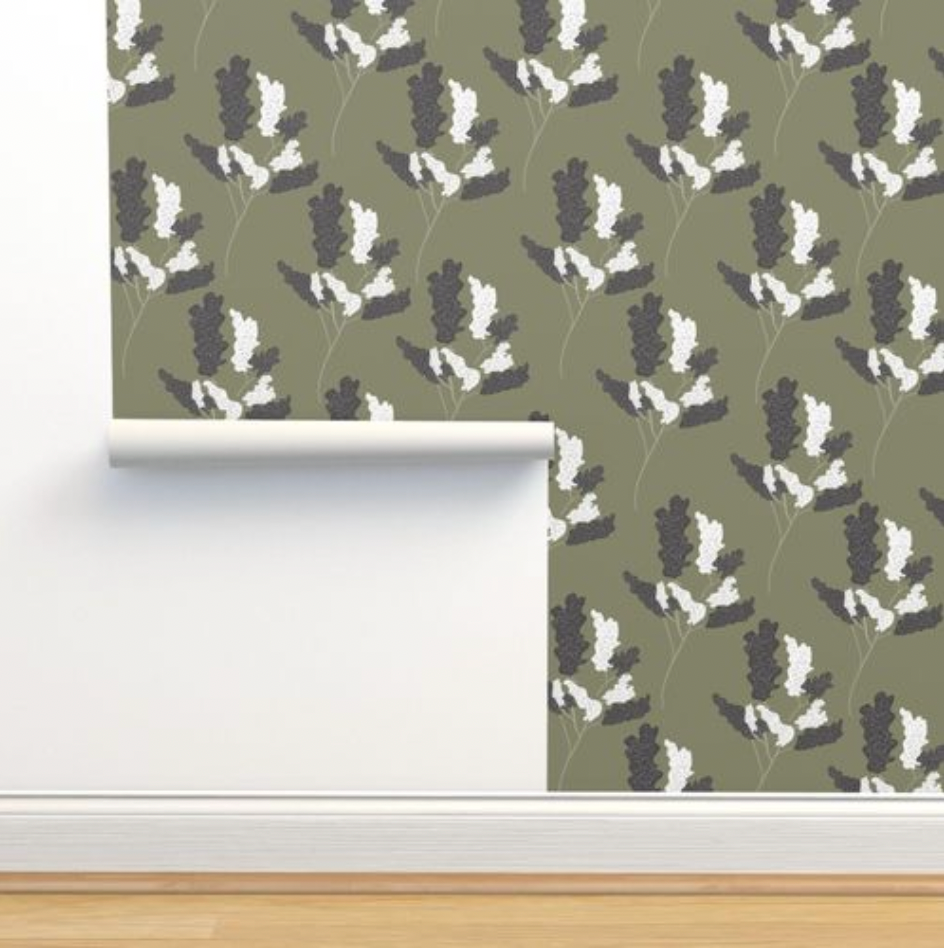 Wicker Park 01 Design - Green and Black Floral Wallpaper