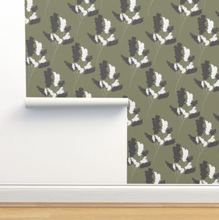Wicker Park 01 Design - Green and Black Floral Wallpaper