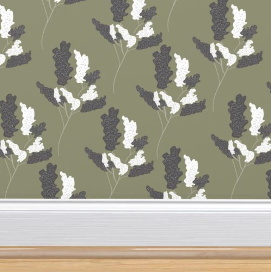 Wicker Park 01 Design - Green and Black Floral Wallpaper