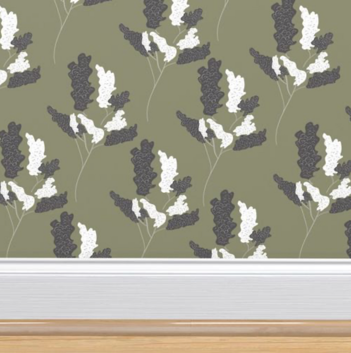 Wicker Park 01 Design - Green and Black Floral Wallpaper
