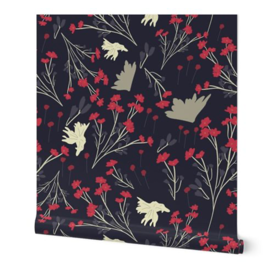 Filler Park Design 02 Black and Red Floral Design Wallpaper