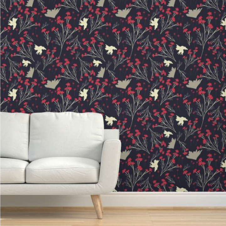 Filler Park Design 02 Black and Red Floral Design Wallpaper