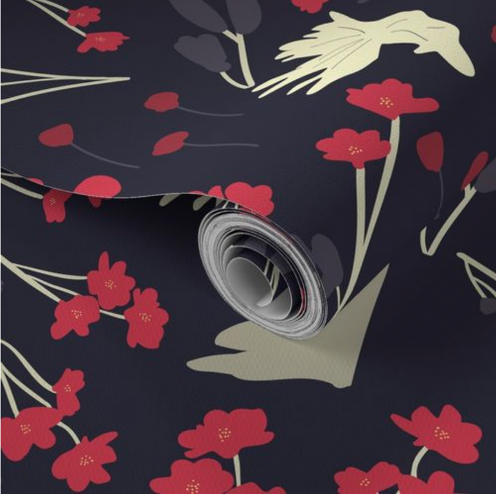 Filler Park Design 02 Black and Red Floral Design Wallpaper
