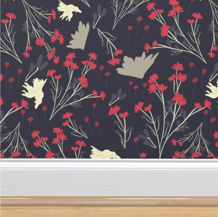 Filler Park Design 02 Black and Red Floral Design Wallpaper
