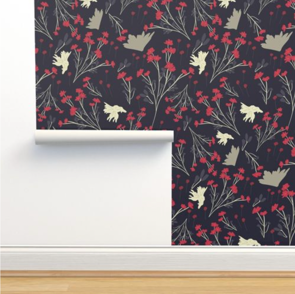 Filler Park Design 02 Black and Red Floral Design Wallpaper