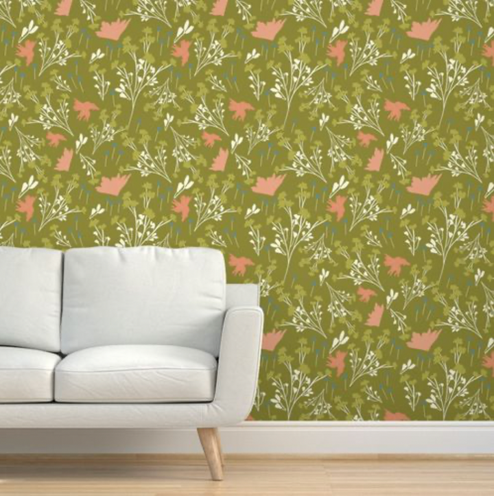 Filler Park Design 04 Green and Peach Floral Wallpaper