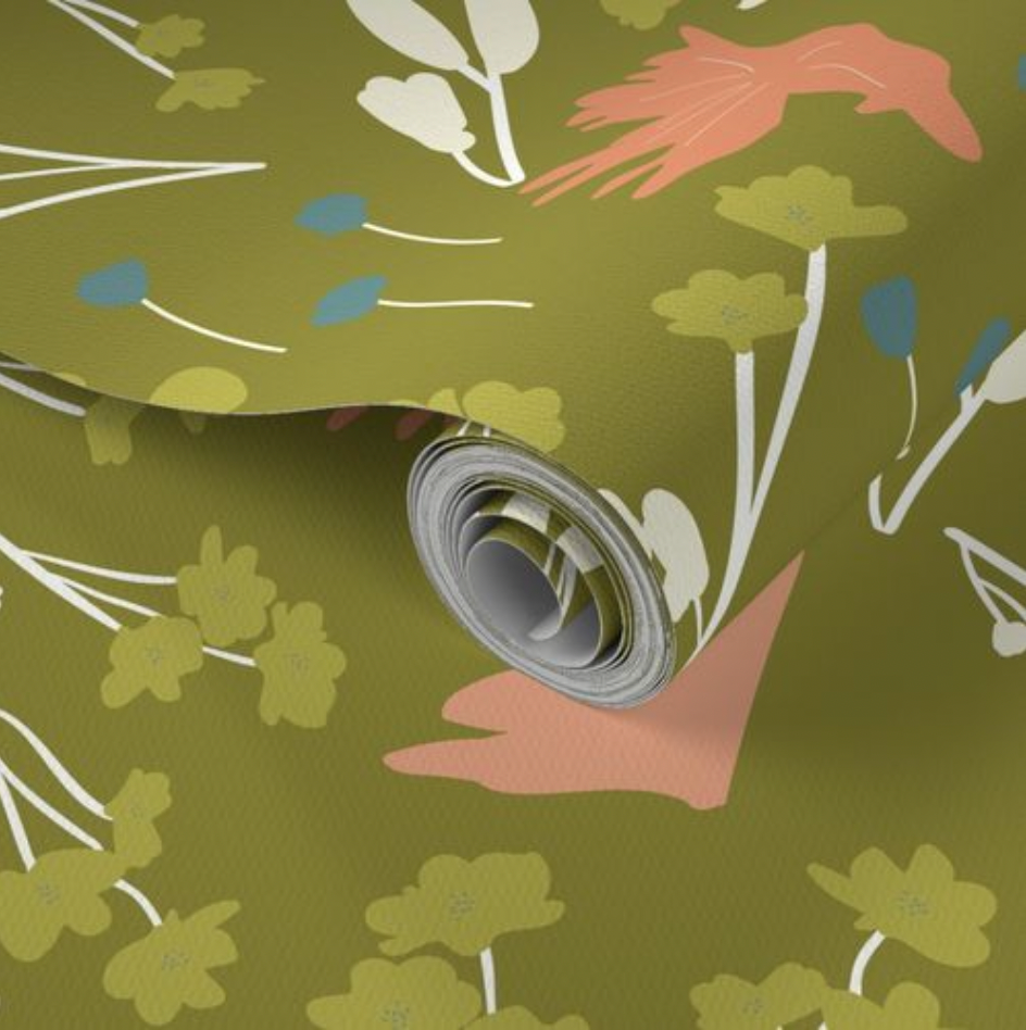 Filler Park Design 04 Green and Peach Floral Wallpaper