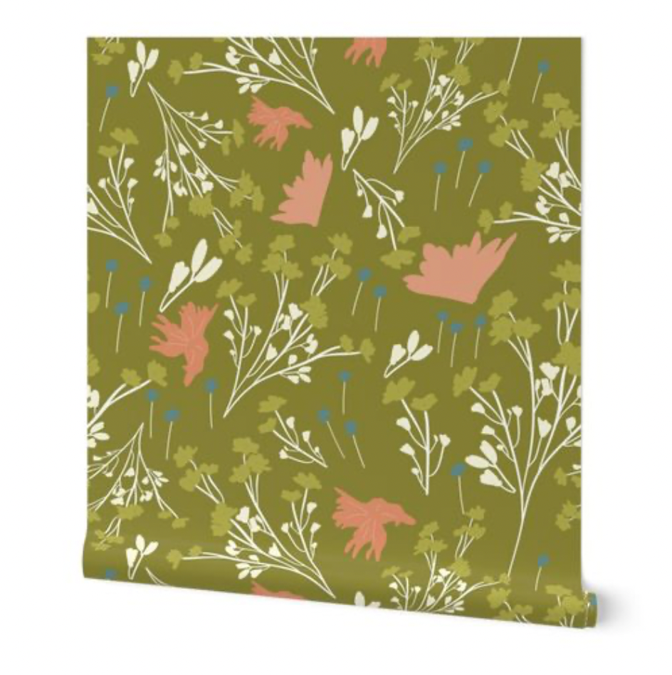 Filler Park Design 04 Green and Peach Floral Wallpaper