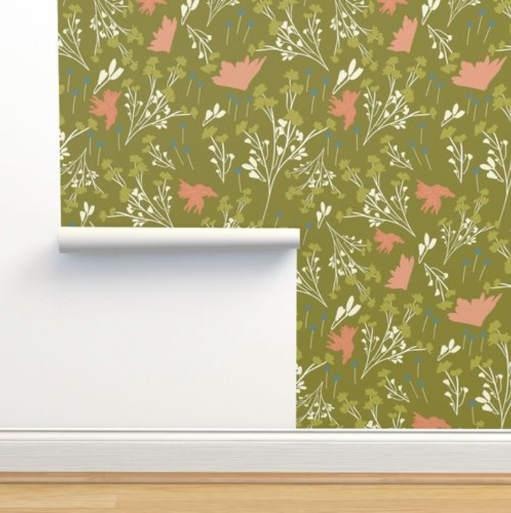 Filler Park Design 04 Green and Peach Floral Wallpaper