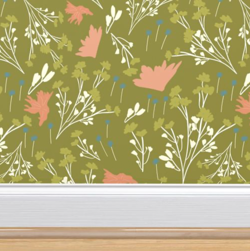 Filler Park Design 04 Green and Peach Floral Wallpaper