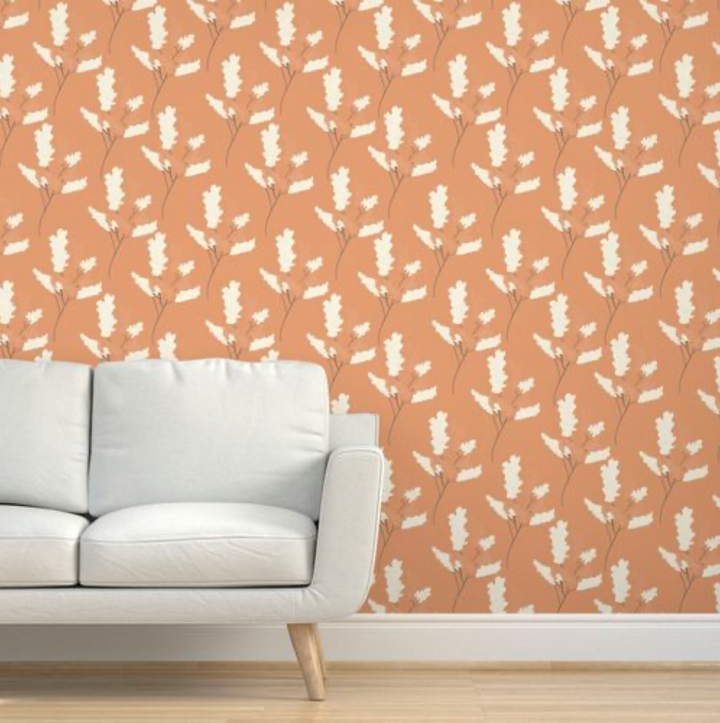 Wicker Park 04 Design - Peach Orange and Cream Floral Wallpaper