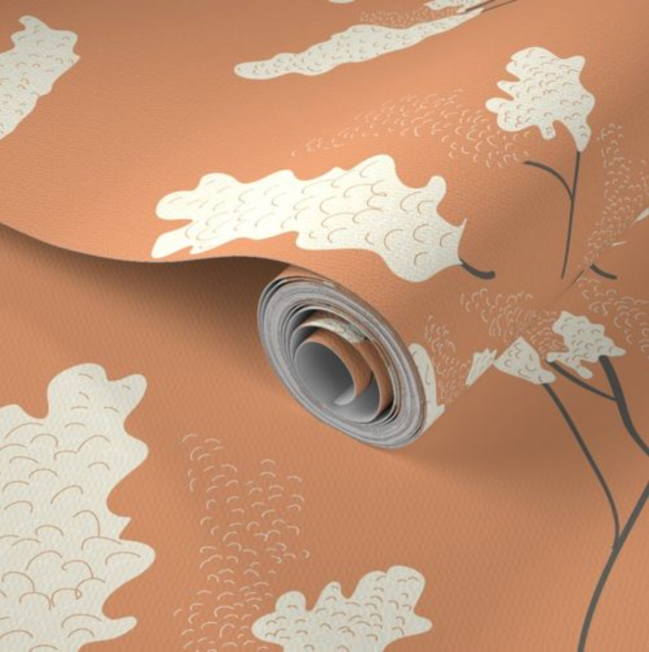 Wicker Park 04 Design - Peach Orange and Cream Floral Wallpaper