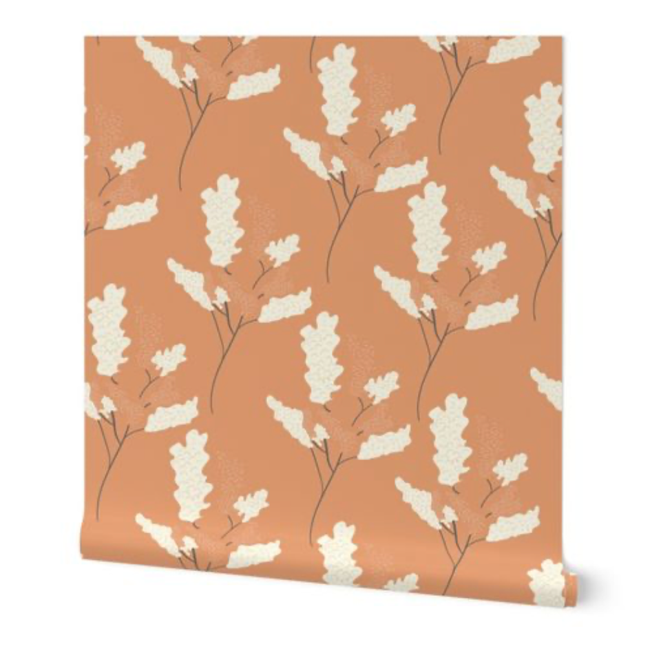Wicker Park 04 Design - Peach Orange and Cream Floral Wallpaper