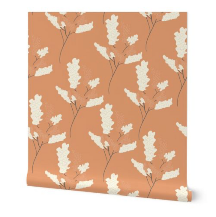 Wicker Park 04 Design - Peach Orange and Cream Floral Wallpaper
