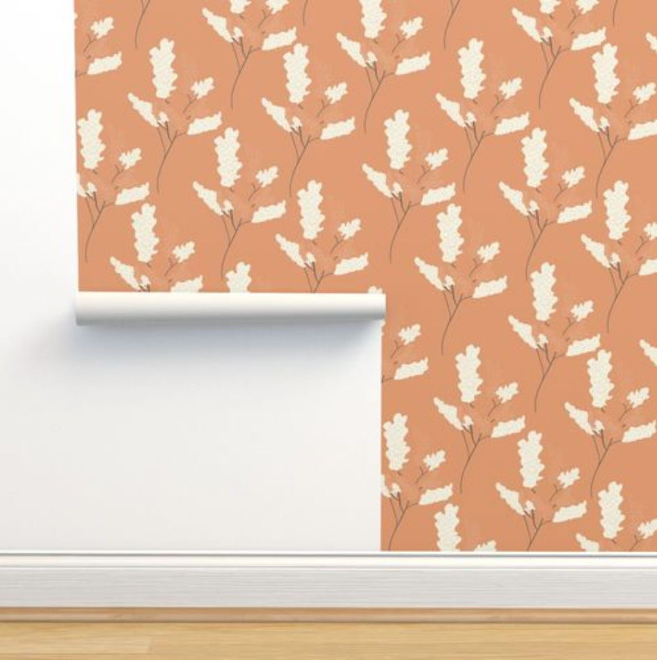 Wicker Park 04 Design - Peach Orange and Cream Floral Wallpaper