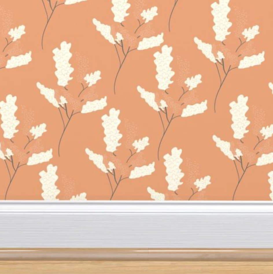 Wicker Park 04 Design - Peach Orange and Cream Floral Wallpaper