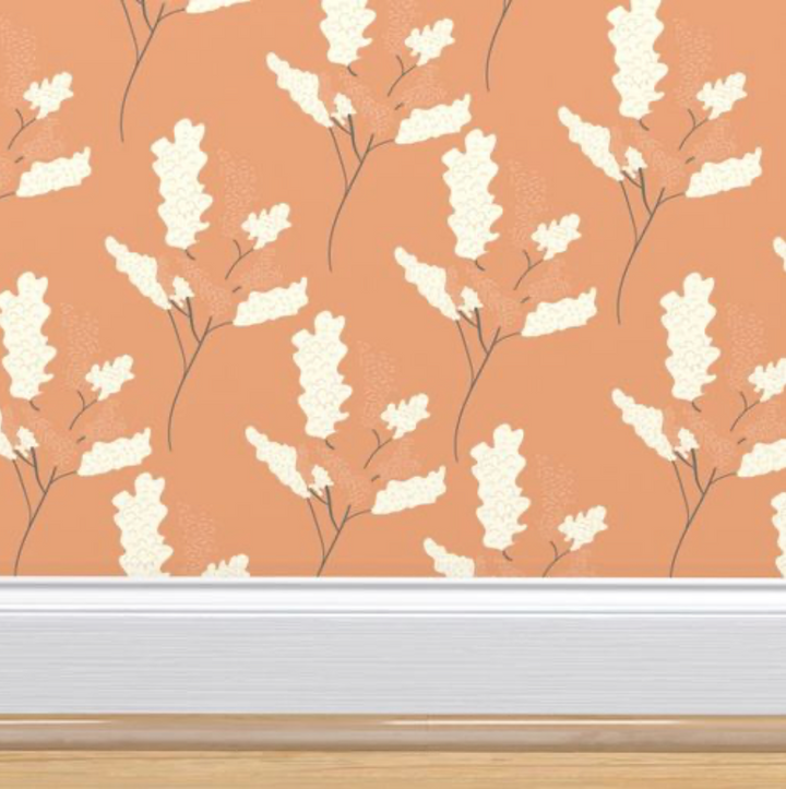 Wicker Park 04 Design - Peach Orange and Cream Floral Wallpaper