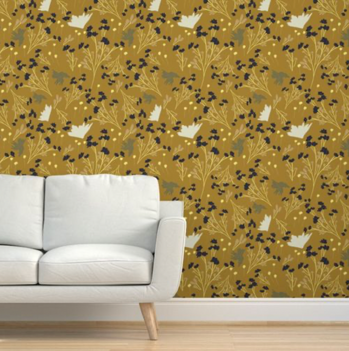 Filler Park Design 05 Warm Yellow and Black Floral Wallpaper