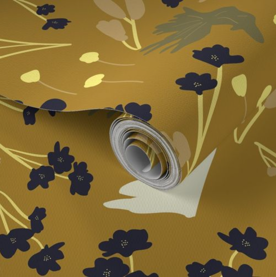 Filler Park Design 05 Warm Yellow and Black Floral Wallpaper