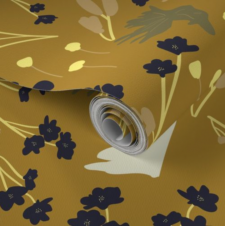 Filler Park Design 05 Warm Yellow and Black Floral Wallpaper