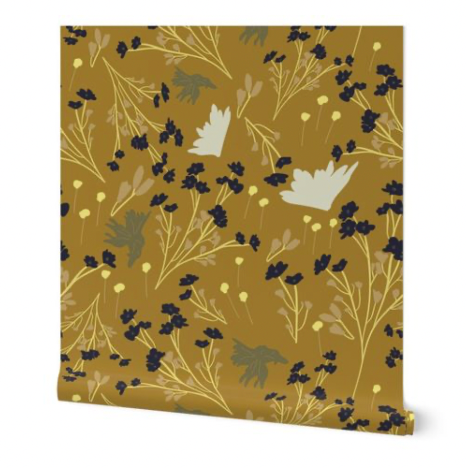 Filler Park Design 05 Warm Yellow and Black Floral Wallpaper