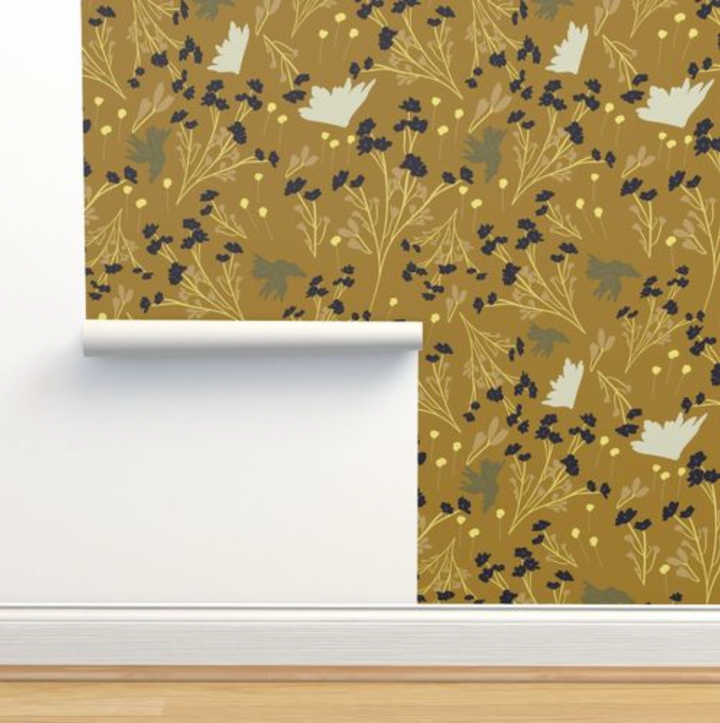 Filler Park Design 05 Warm Yellow and Black Floral Wallpaper