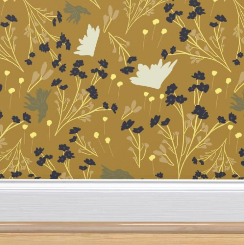 Filler Park Design 05 Warm Yellow and Black Floral Wallpaper
