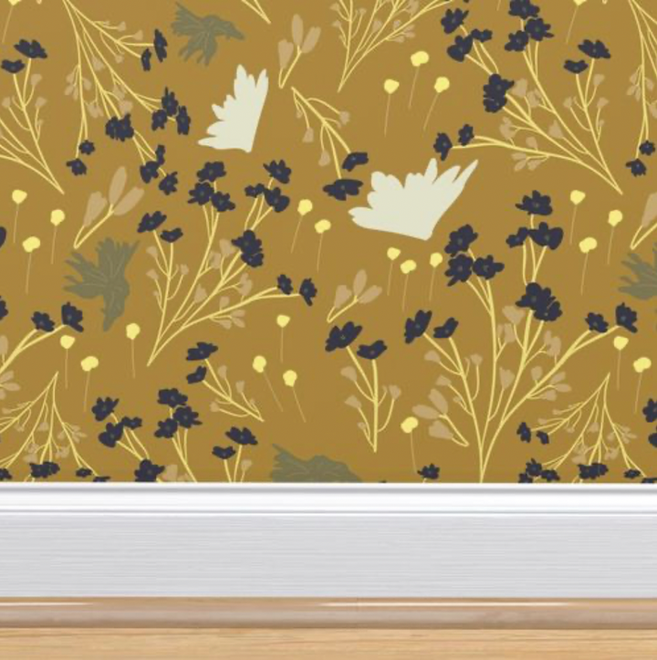 Filler Park Design 05 Warm Yellow and Black Floral Wallpaper