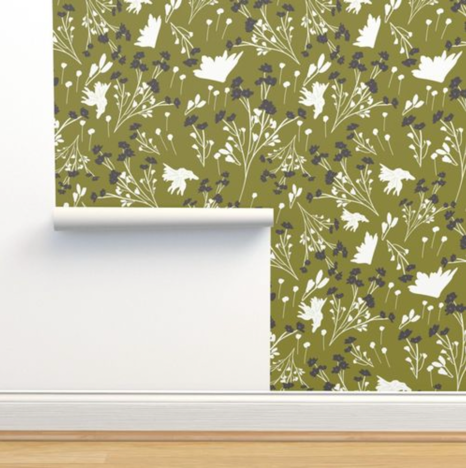 Filler Park Design 09 Green and White Floral Wallpaper