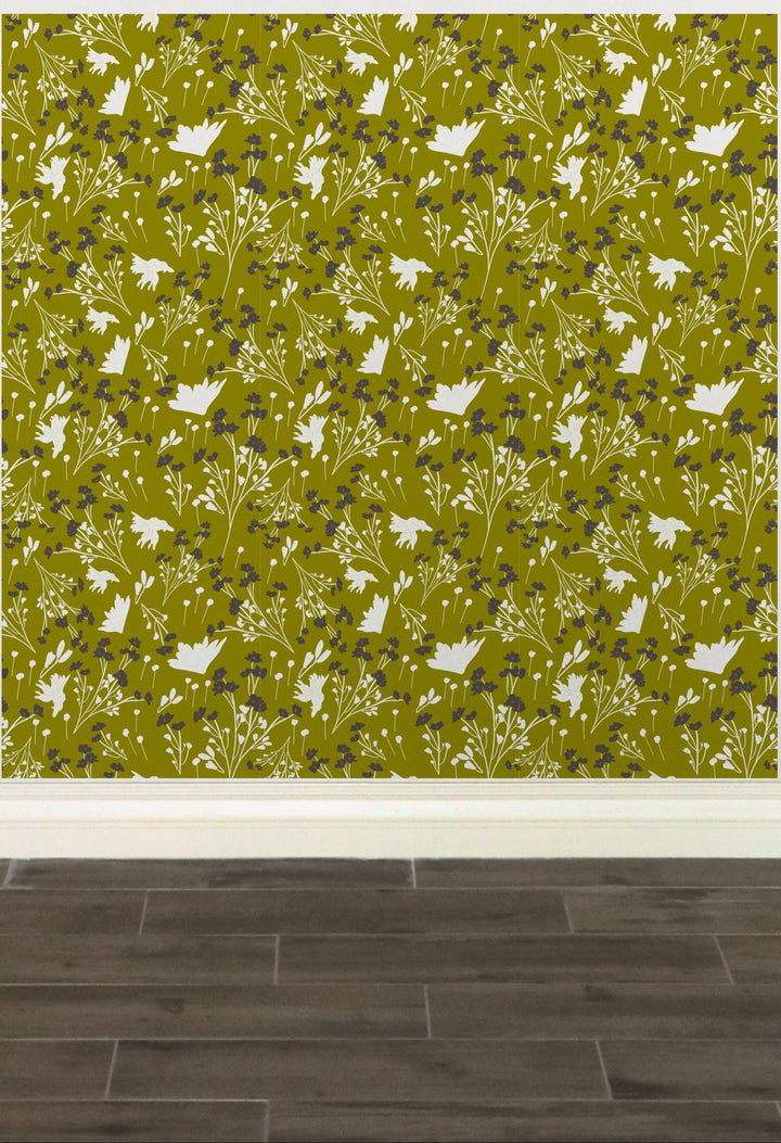 Filler Park Design 09 Green and White Floral Wallpaper