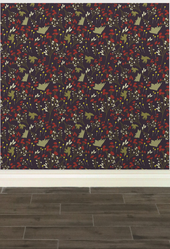 Filler Park Design 01 Red and Green Floral Wallpaper