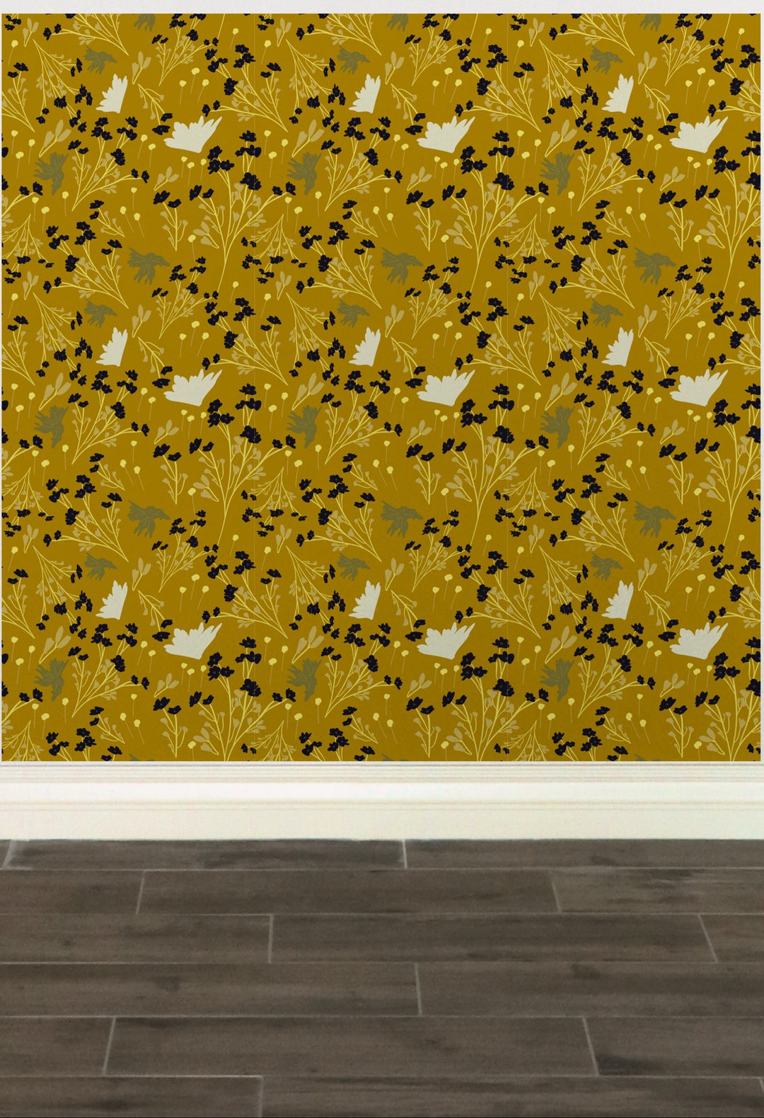 Filler Park Design 05 Warm Yellow and Black Floral Wallpaper