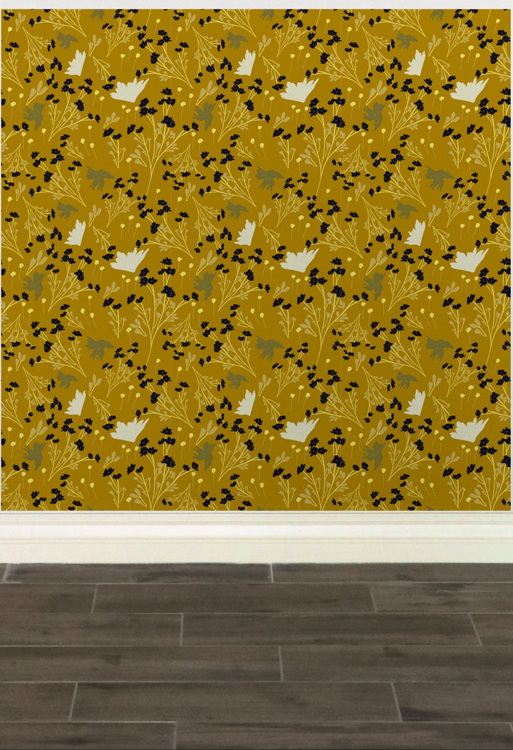 Filler Park Design 05 Warm Yellow and Black Floral Wallpaper