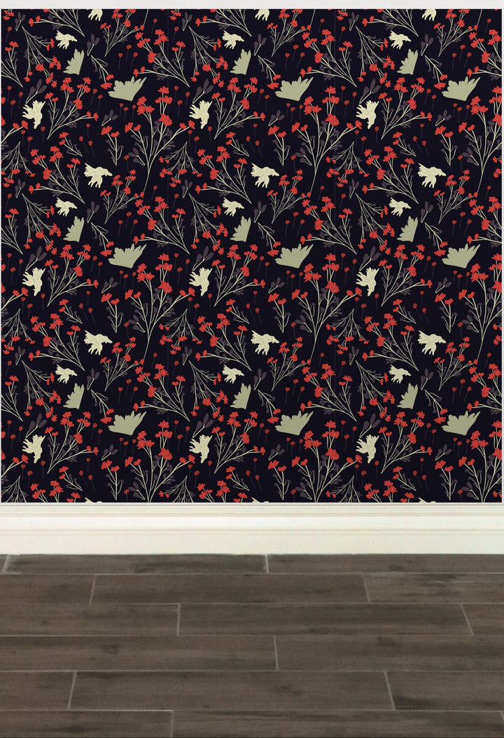 Filler Park Design 02 Black and Red Floral Design Wallpaper