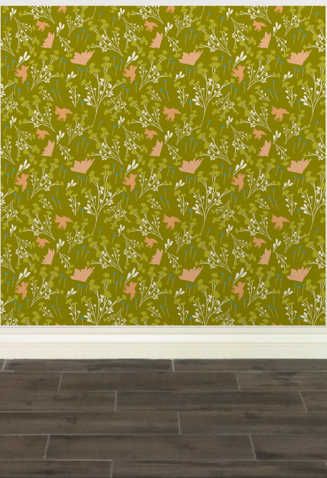 Filler Park Design 04 Green and Peach Floral Wallpaper