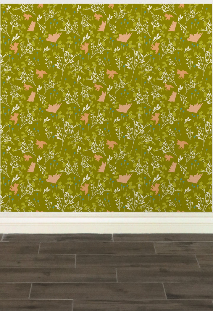 Filler Park Design 04 Green and Peach Floral Wallpaper