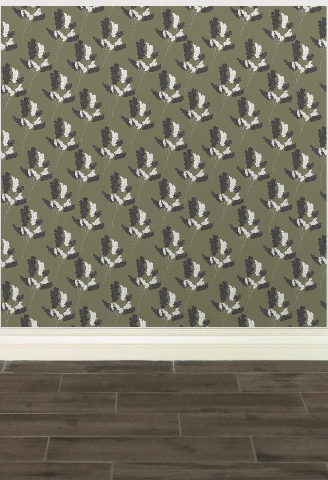 Wicker Park 01 Design - Green and Black Floral Wallpaper