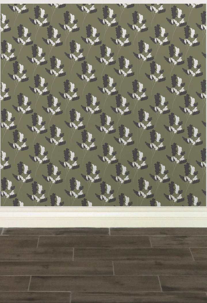 Wicker Park 01 Design - Green and Black Floral Wallpaper