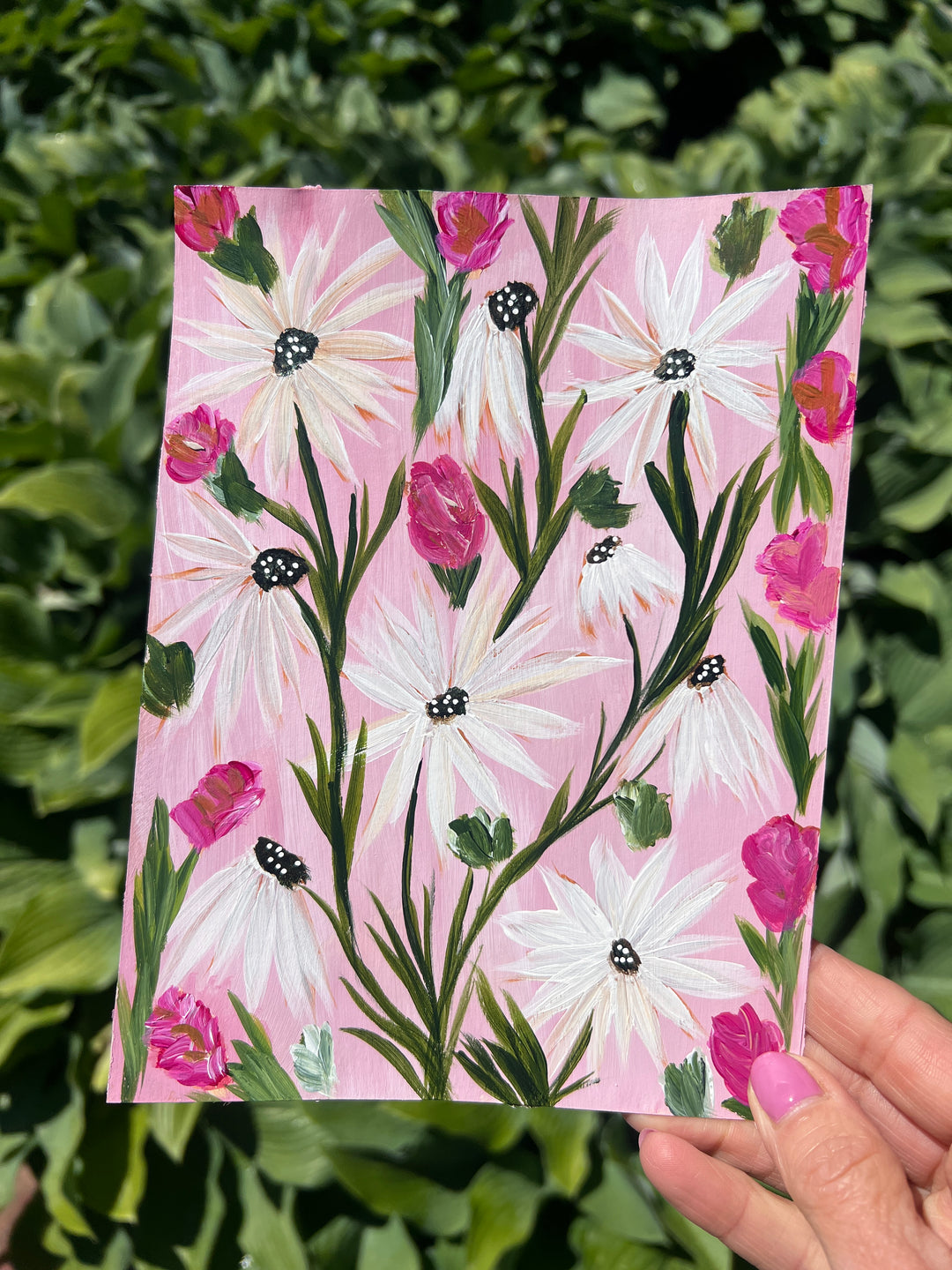 Blushing Daisy Garden 6x8 On Paper